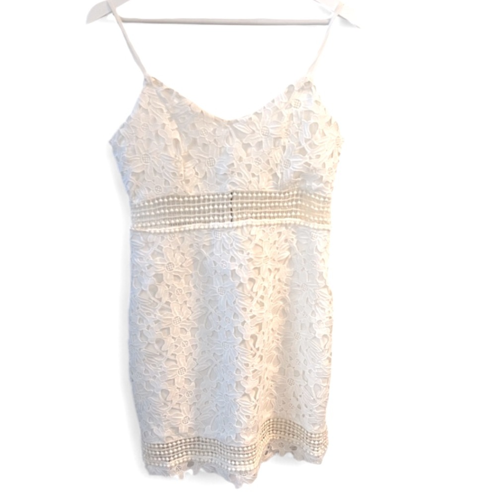 Lovers + Friends Ivory Lace Mini Dress w cut out waist, Sz M